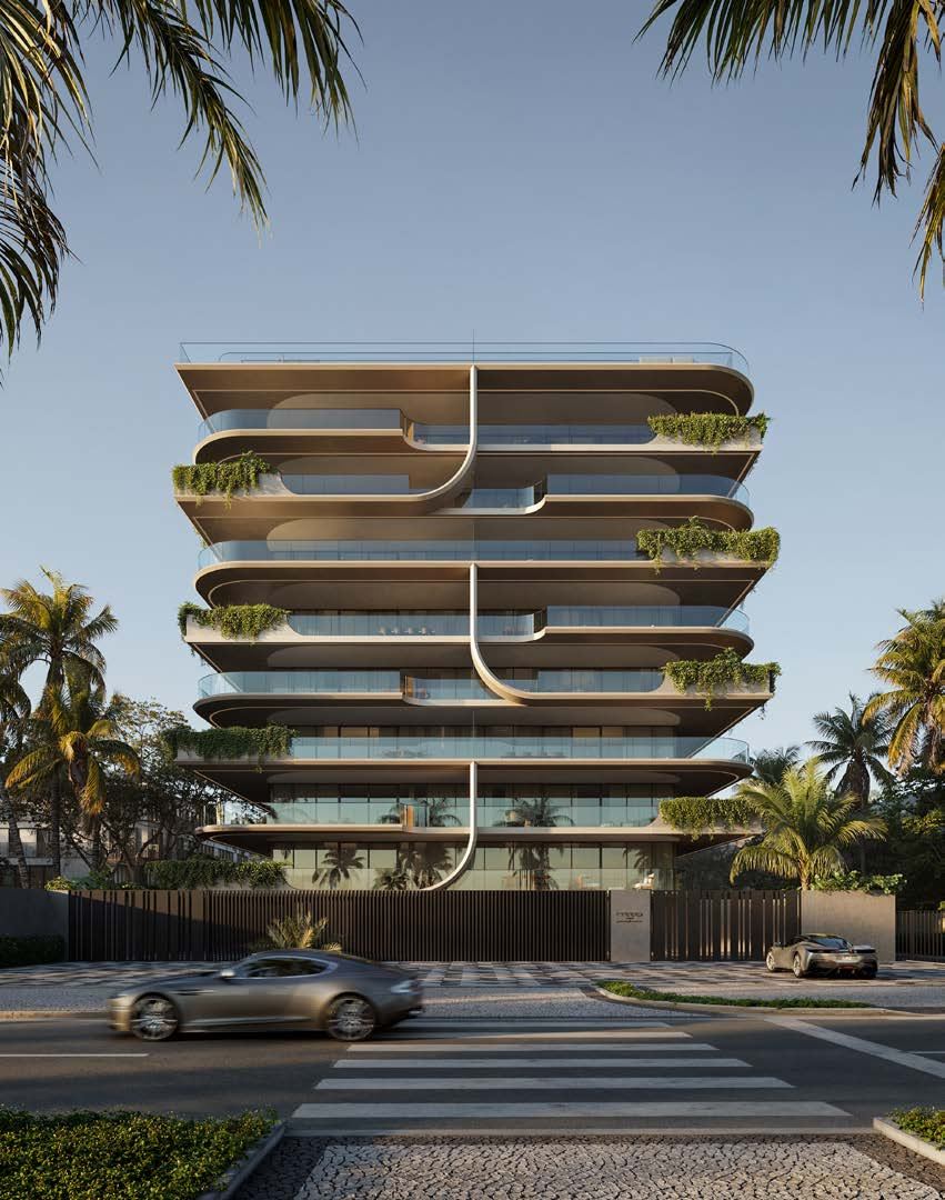 Fachada frontal do Atto by Pininfarina, edifício de 14 andares na Barra da Tijuca