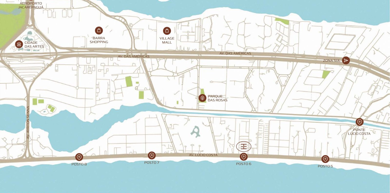 Mapa de localização do Atto by Pininfarina no Posto 6 da Barra da Tijuca